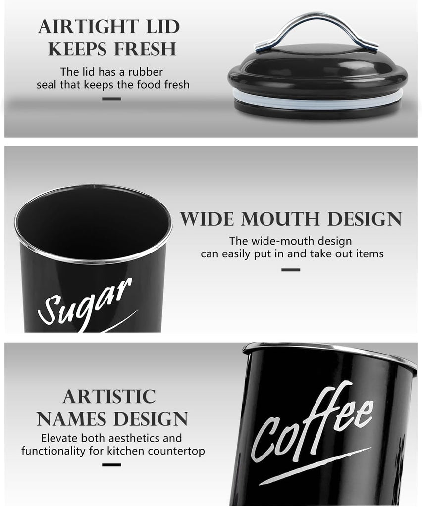 Kitchen Canisters Sets for Countertop, Black - Set of 4