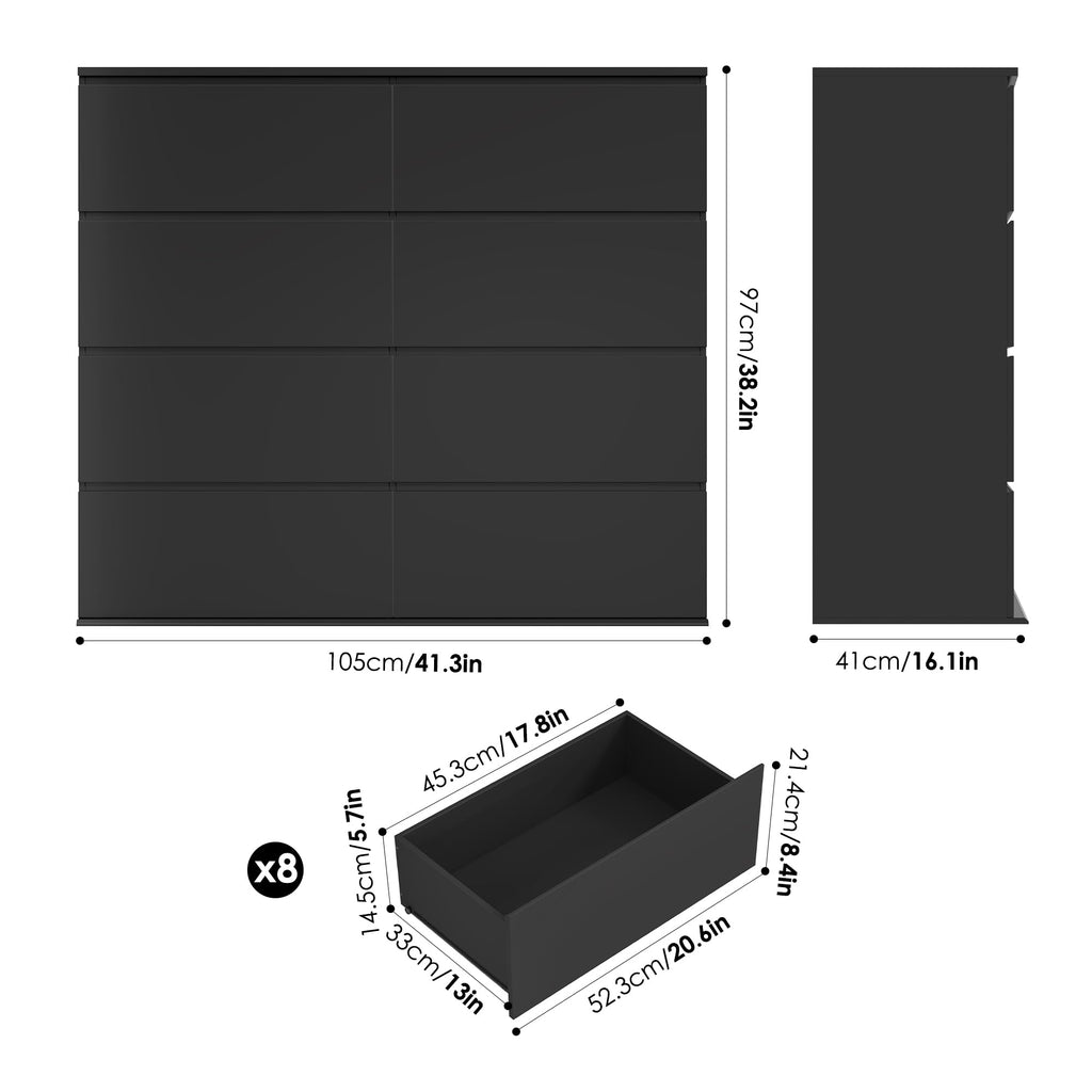 Black Dresser, Dresser, 8 Drawer Chest of Drawers