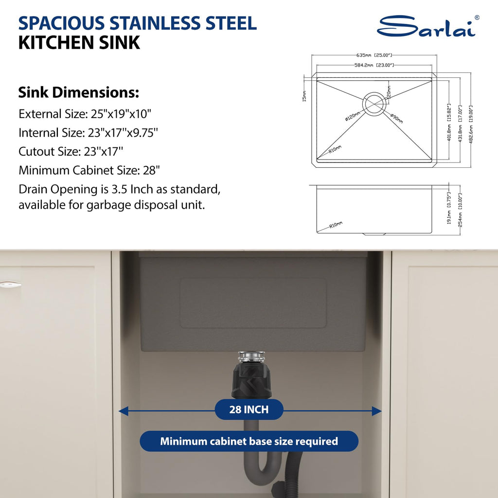25 Inch Kitchen Sink Undermount 25"x19" Workstation Stainless Steel
