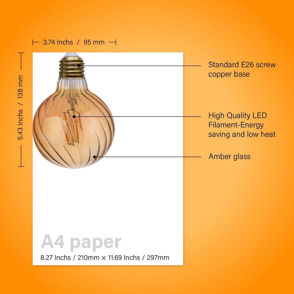 Large Decorative LED Light Bulbs, G30 Amber Glass Diagonal Shape