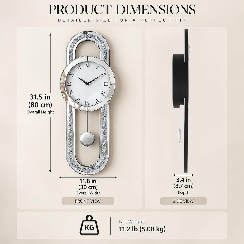 Decorative Wall Clock, 32" Mirrored Pendulum Clock