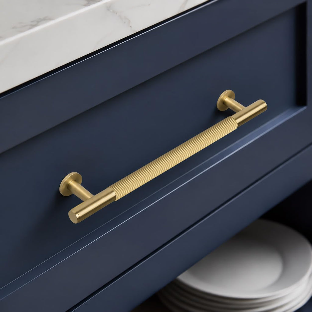 Solid Brass Cabinet Pulls, 5-Inch Hole Center Handles