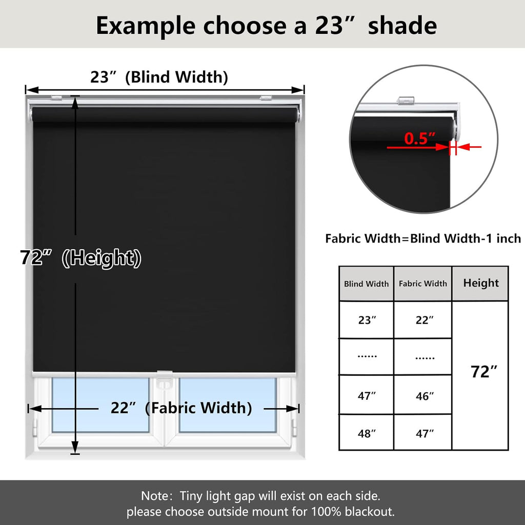 Blackout Cordless Roller Shade for Indoor Windows, Black | Black Out Window Shade with Spring System, Thermal