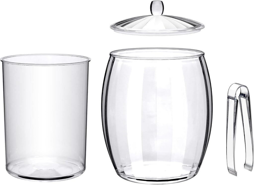 Icelyn - 3-Quart Plastic Double-Wall Ice Bucket with Lid and Tong, Insulated Bucket for Indoors and Outdoors, Good