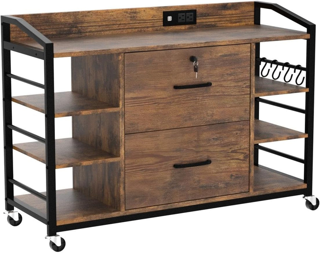 44" File Cabinet with Lock, Filing Cabinet fits Legal/Letter Size | Rustic Brown Lateral 2 Drawer Filing Cabinets