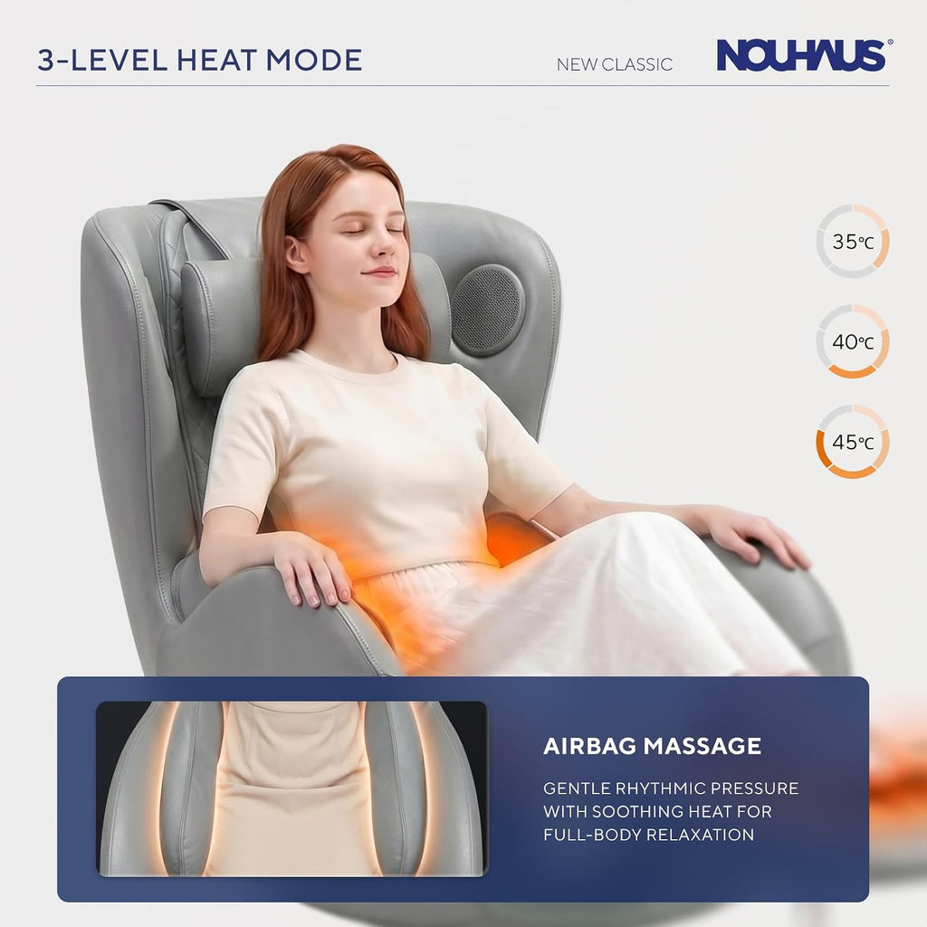 Heated Classic Massage Chair with Ottoman - Full Body & Spot Shiatsu Massager, Recliner with Bluetooth Speaker &