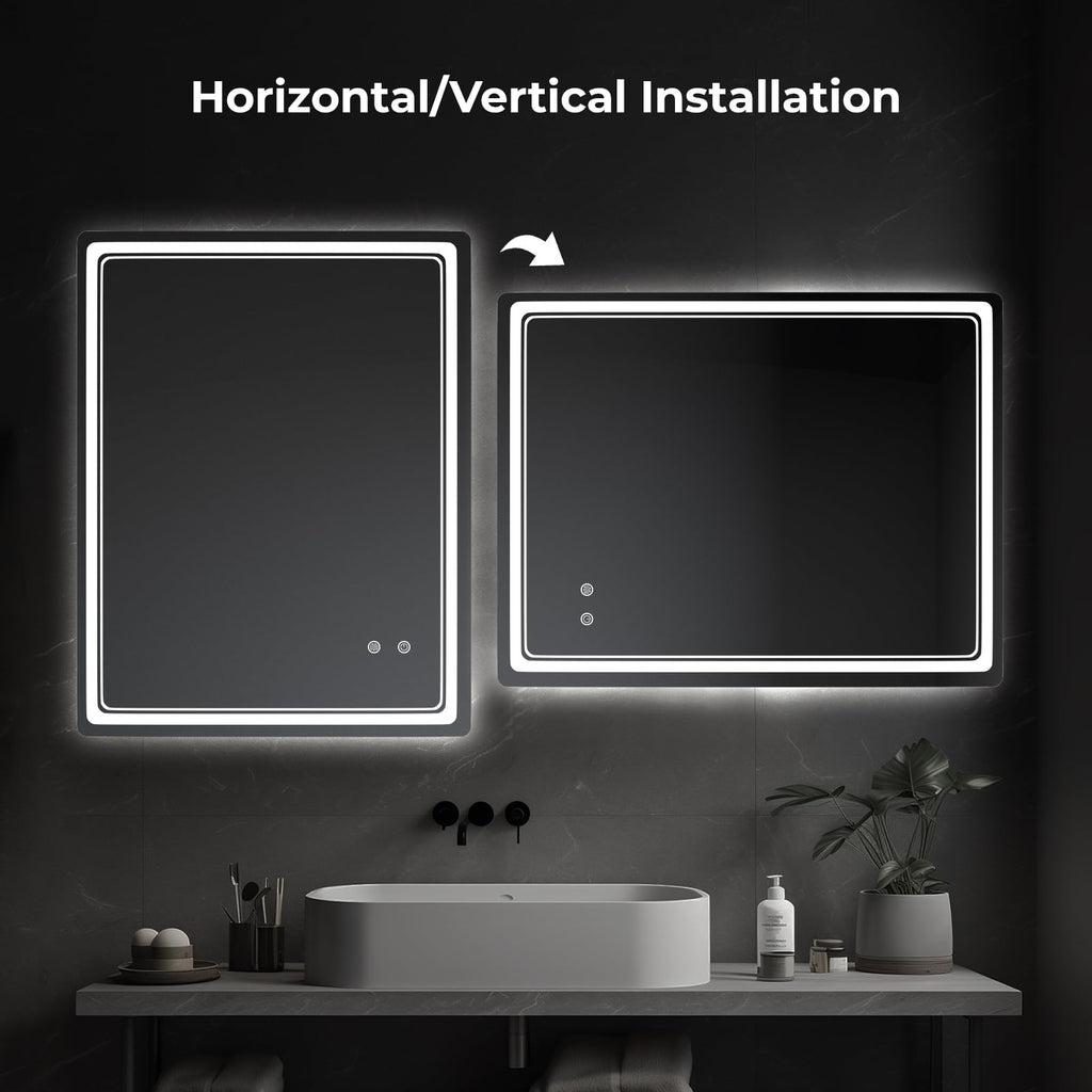 LED Bathroom Mirror with Lights, 28'' x 36'' Led Bathroom Vanity Mirror for Wall with Front and Backlit, Anti Fog
