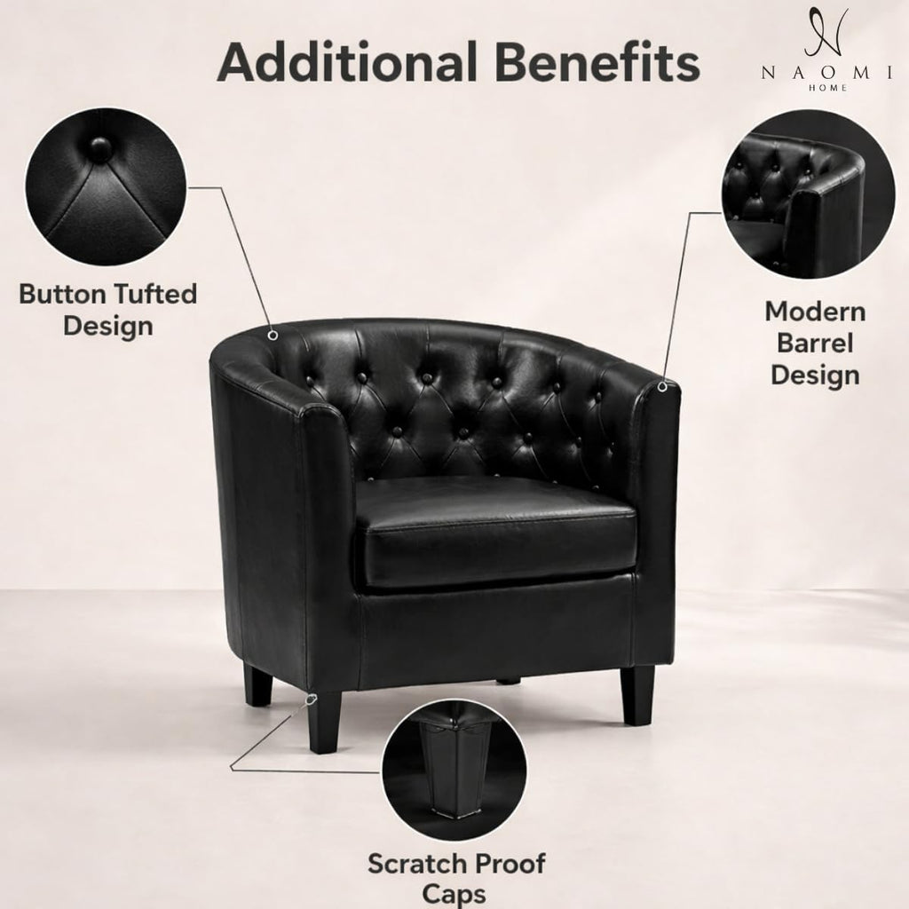 Emma Faux Leather Tufted Barrel Accent Chair - Black