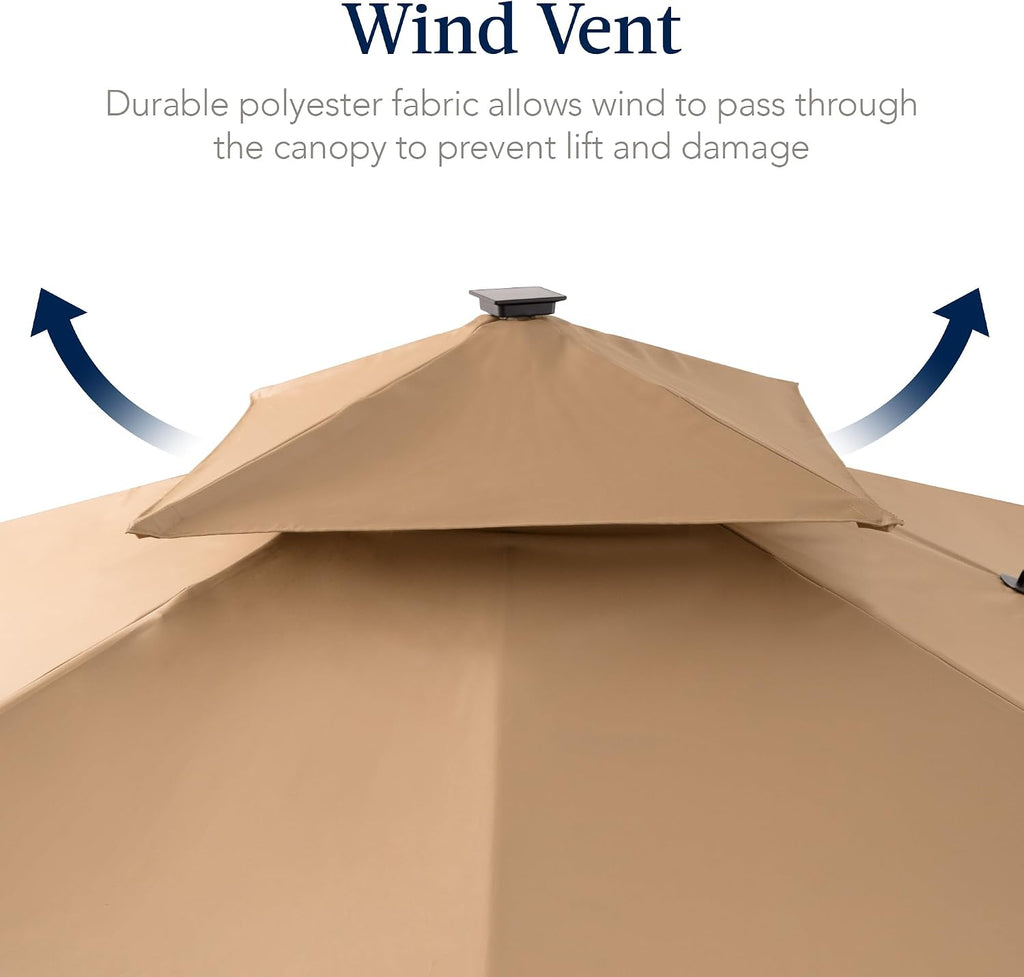 12x12ft LED Cantilever Patio Umbrella w/Base Included & 360° Rotation - Tan