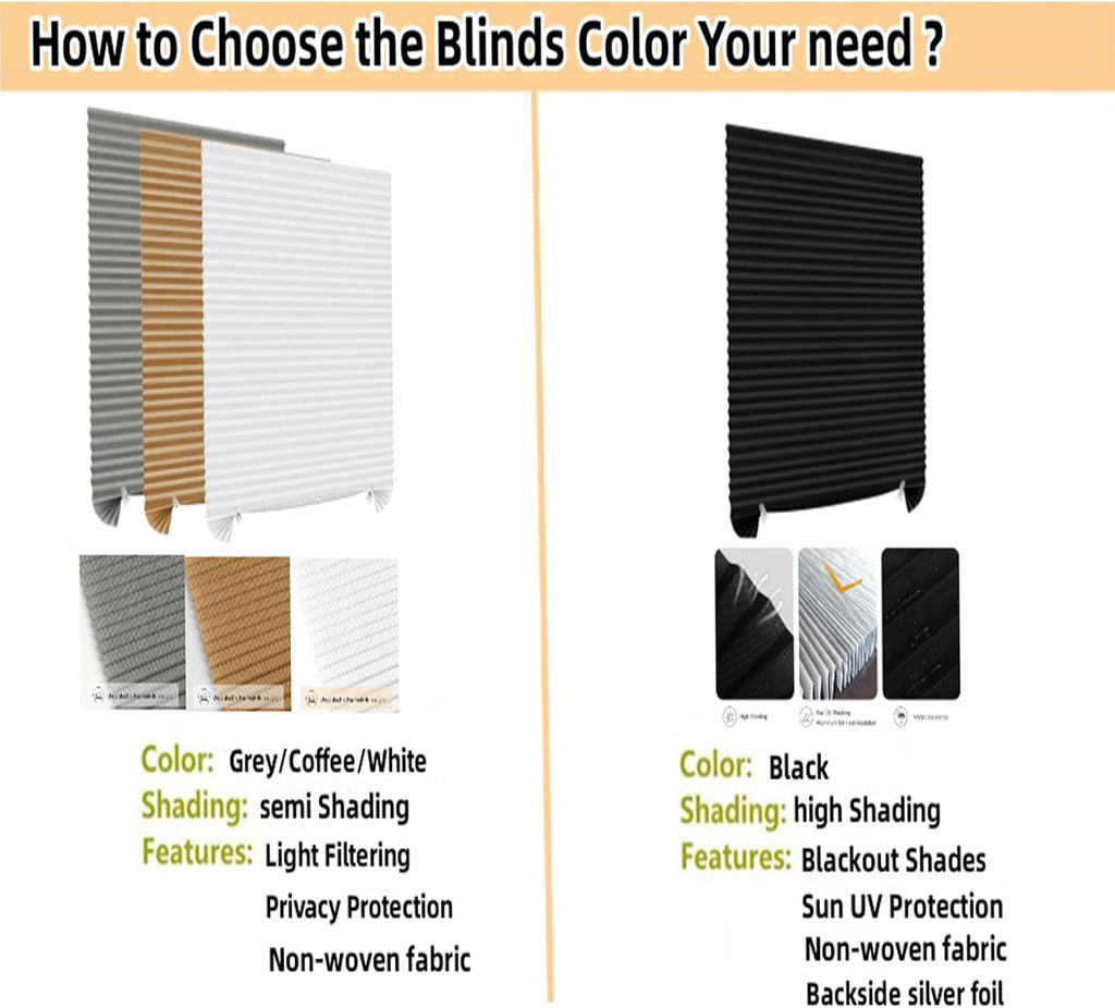 Blackout Blinds for Indoor Windows Cordless No Drill Easy Install Cut Size Pleated Paper Blinds Temporary Shades for