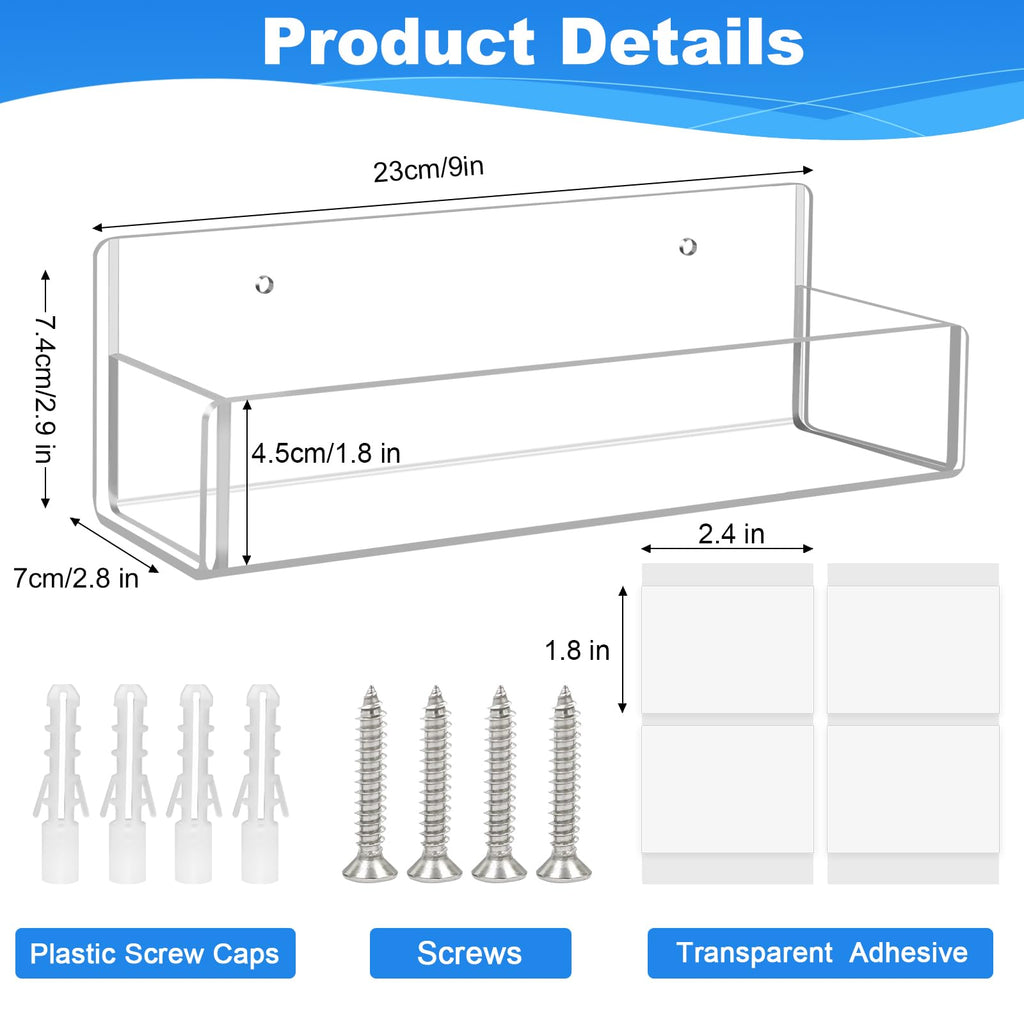 Acrylic Spice Rack Wall Mount-9 Inch, Clear Spice Shelf Storage Holder, 4 Pack Hanging Seasoning Rack Organizer
