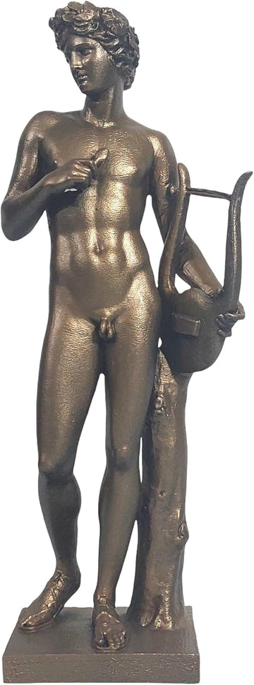 Apollo with Lyre Bronze Finish Alabaster Statue Classical Museum Replica Sculpture