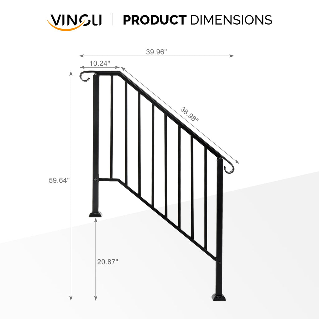 Handrails for Outdoor Steps, Stair Handrail Fits 1 to 5 Steps, Wrought Iron Hand Rail Stair Railing Kit for