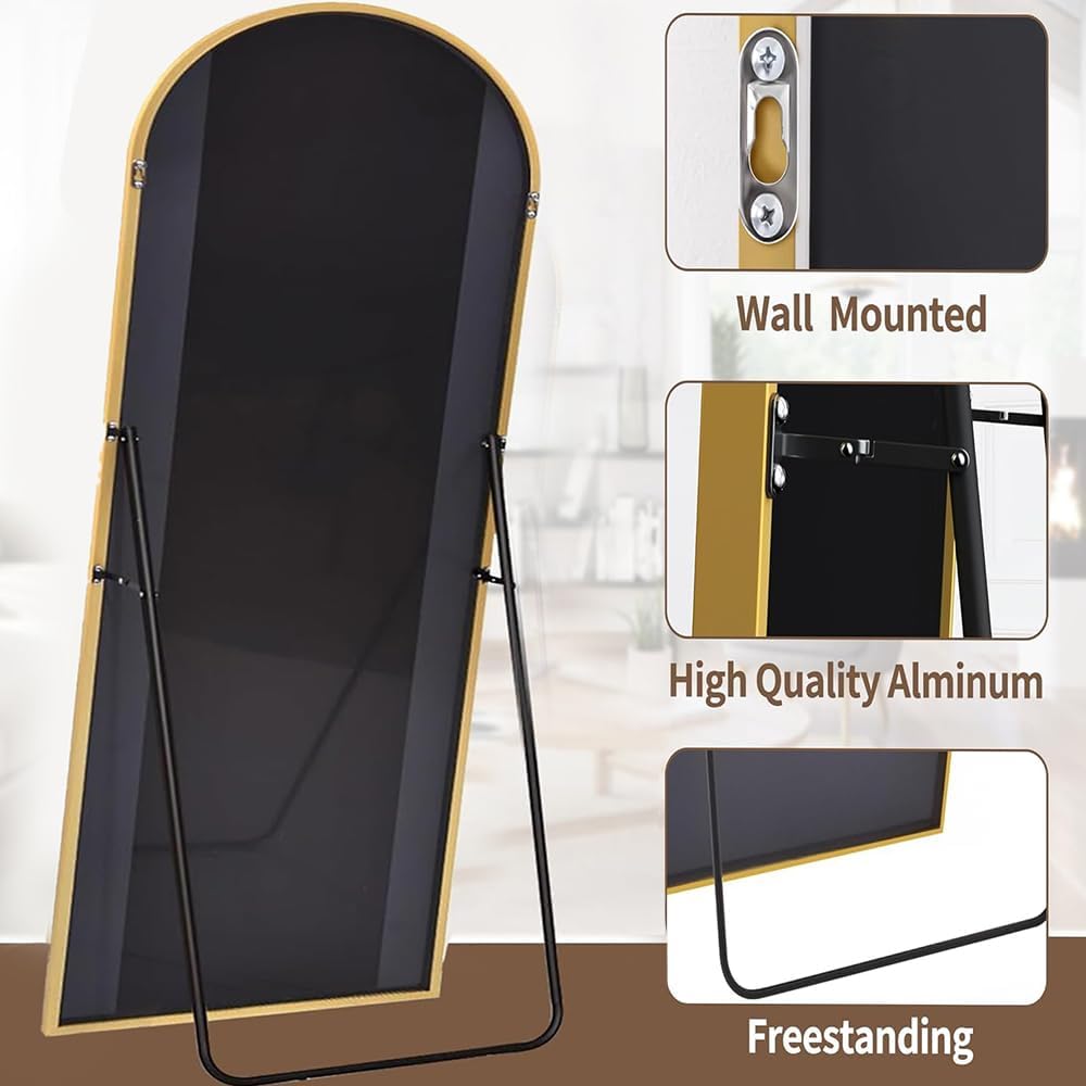 Arched Full Length Mirror, 76"x34" Large Floor Mirror, Gold