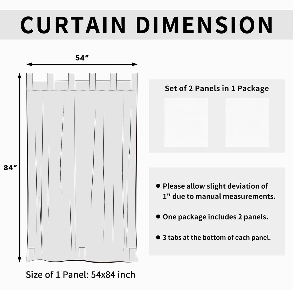 Outdoor Patio Curtains 2 Panels, 54x84 inch, White