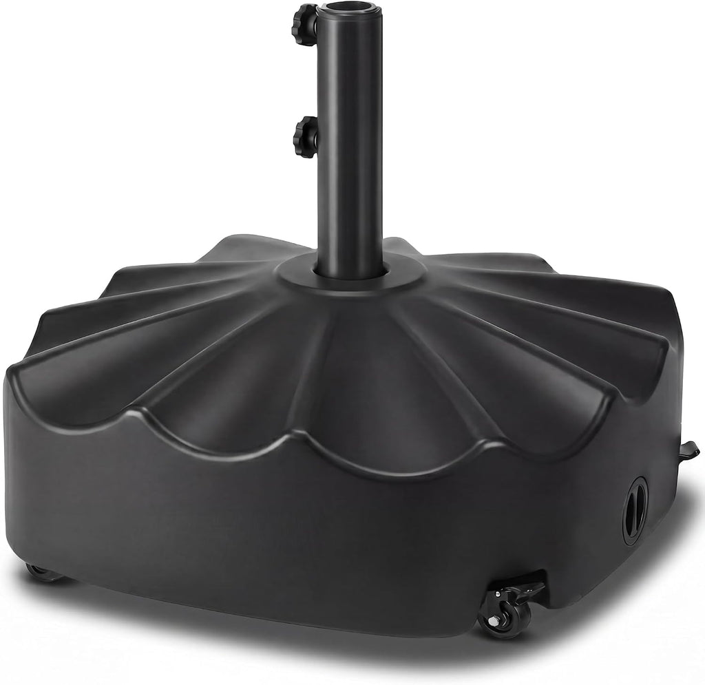 123lb Capacity Fillable Mobile Umbrella Base, Heavy Duty Market Stand Easy to move w/ 4 wheels - Wavy Design - Black