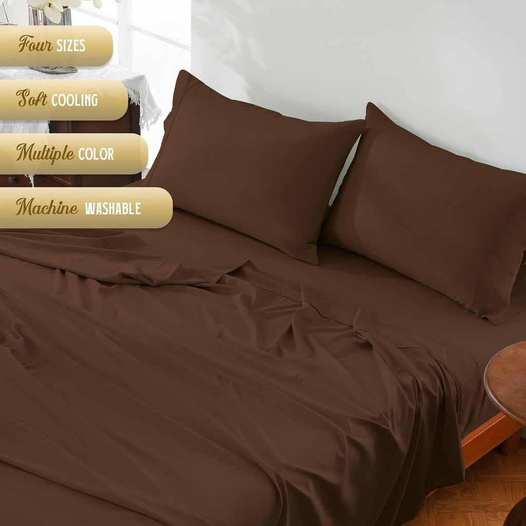 Queen Sheet Set,4 Pieces Hotel Luxury Breathable Soft Microfiber Bedsheets, Anti Pilling Deep Pockets Easy Care Bed