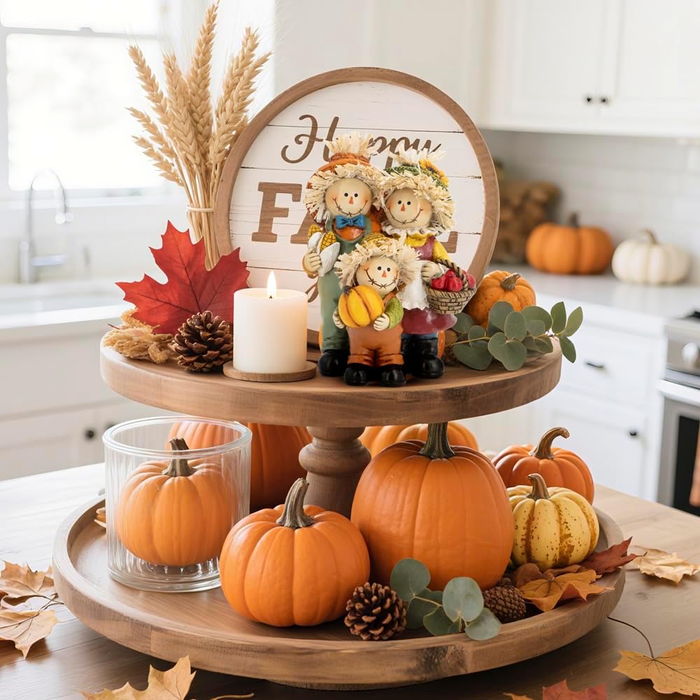 Fall Scarecrow Family Figurine, Autumn Harvest Thanksgiving Decor