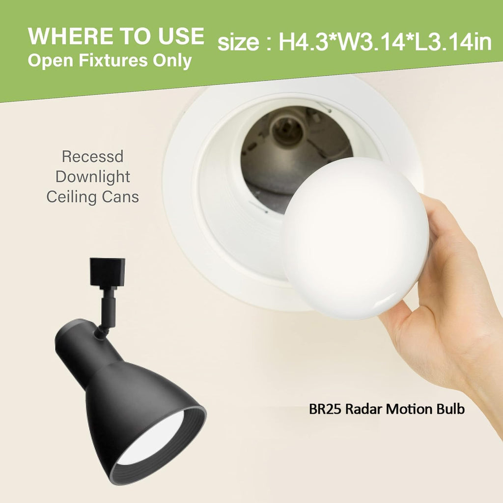 15W BR25 Radar Motion Sensor Light Bulbs,Warm E26 Outdoor Auto On/Off
