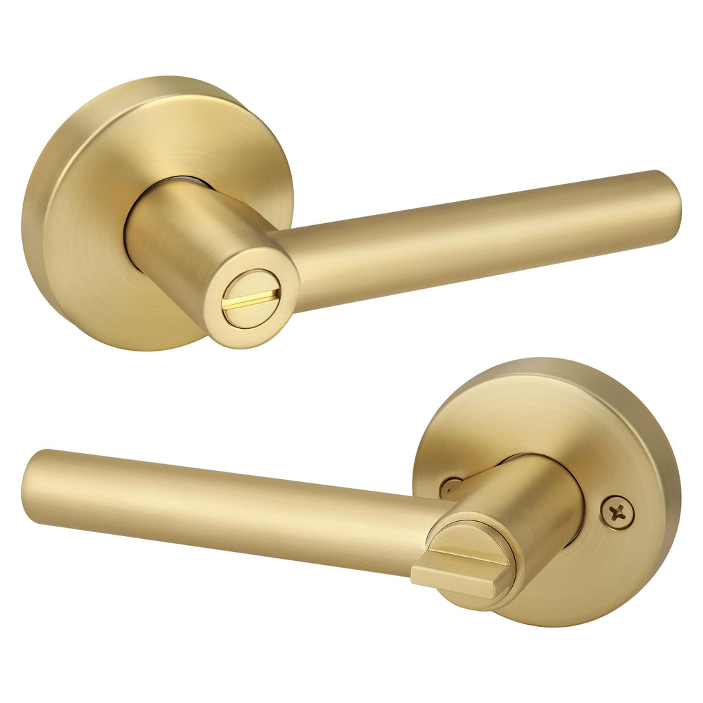 Brushed Gold Door Handles, Privacy Door Lever, Heavy Duty Door Handle,Thumb-Turn Locking Inside,Round Design