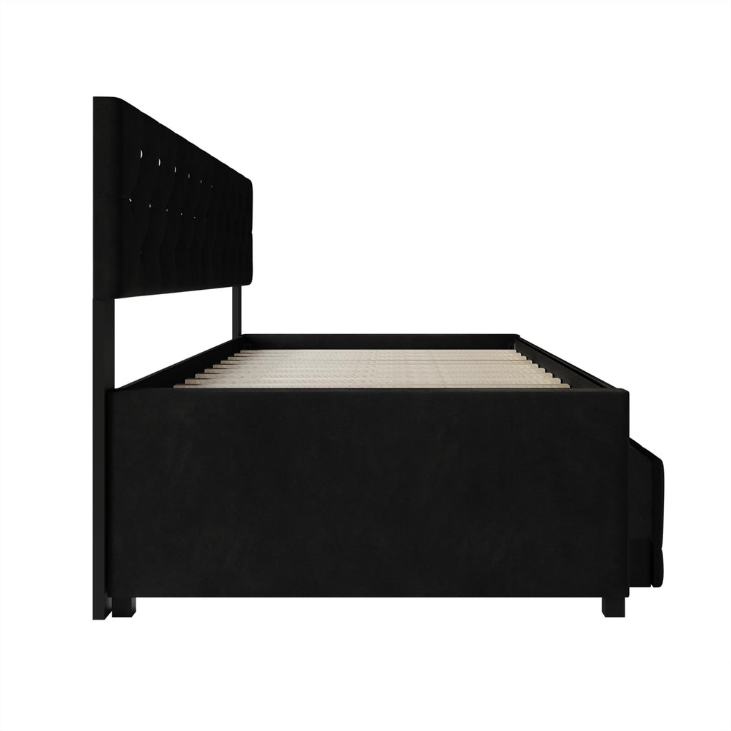 Darcey Velvet Upholstered Twin Daybed with Trundle, Tufted Guest Bed Frame, Modern Versatile Seating and Sleeping