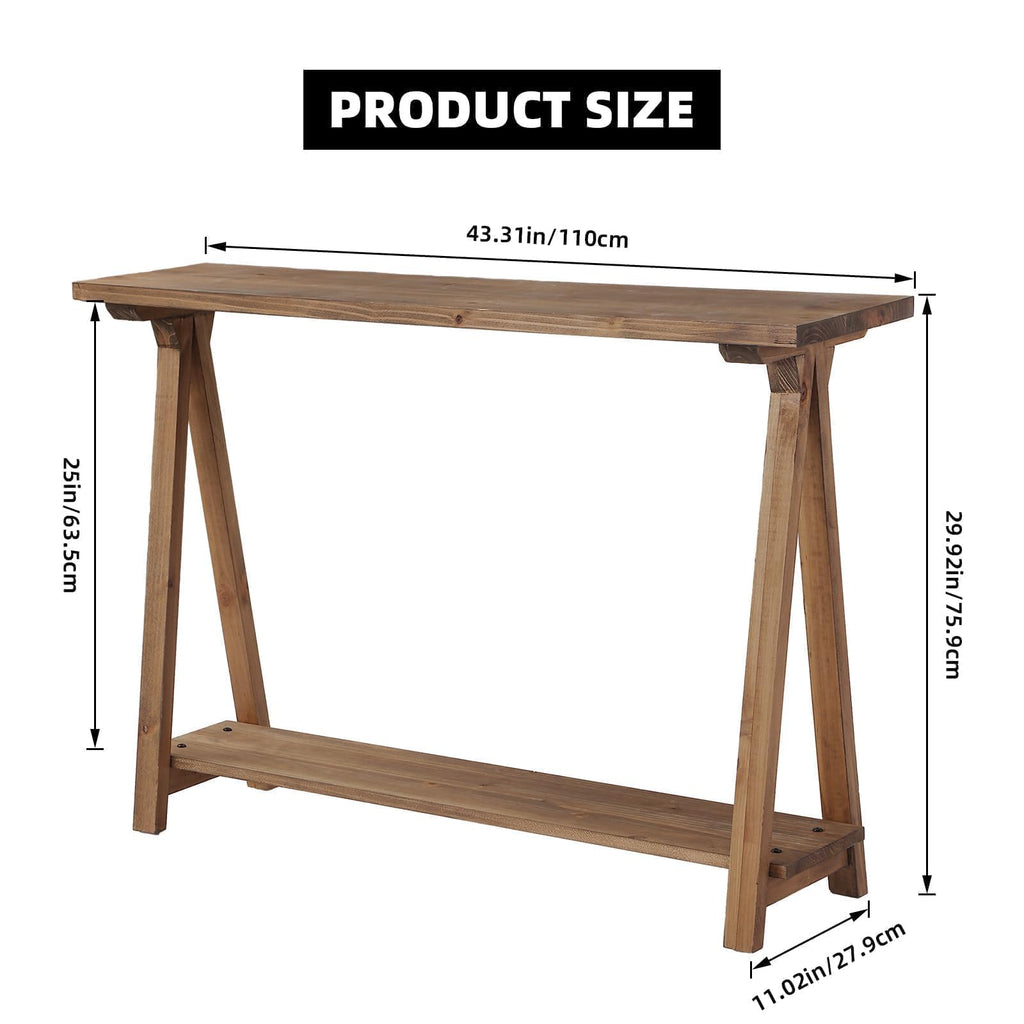 43" Solid Wood Farmhouse Console Table, Natural
