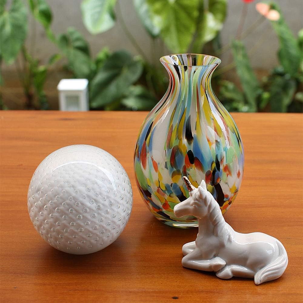Murano Style Art Glass Vase Hand Blown Colorful Confetti Effect Home Decor