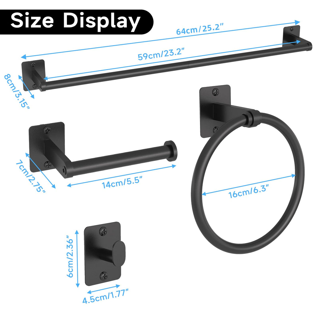 Black Bathroom Accessories Set, 4-Piece Bathroom Hardware Set