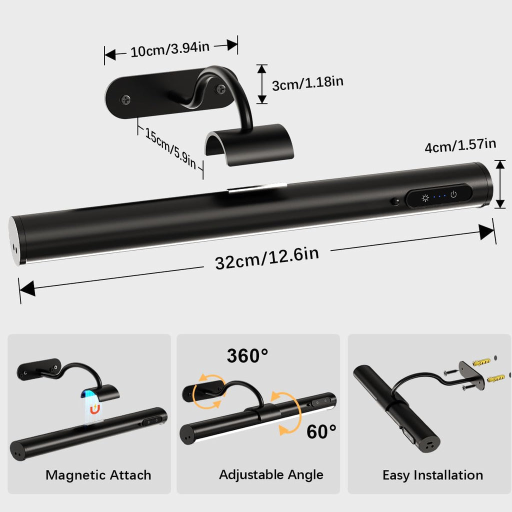 Picture Lights for Wall Battery Operated,Wireless Art Light - Black