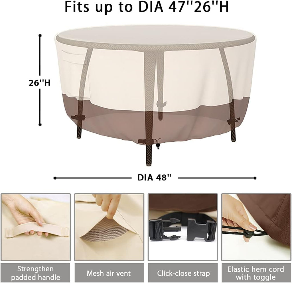 Heavy-Duty 48" Round Patio Table/Chair 900D Cover Outdoor Waterproof | Lifetime Service, Weatherproof Furniture