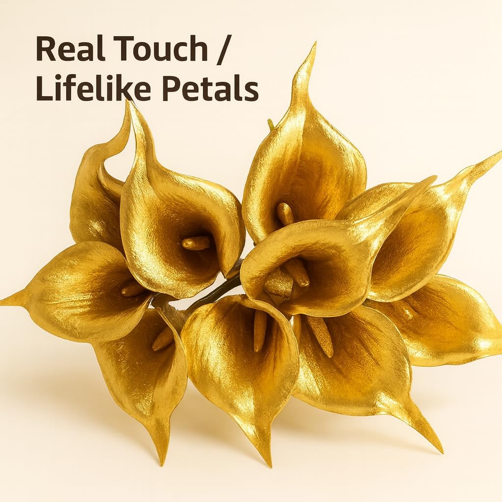 20Pcs Calla Lily Artificial, 18K Gold Real Touch