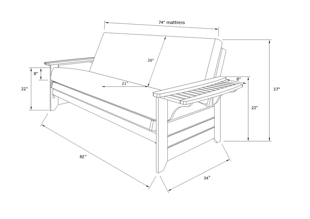 Phoenix Wooden Futon with Peter's Cabin Mattress Included, Futon Sofa Bed Couch, Convertible Sleeper Couch Cabin