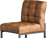 Faux Leather Dining Chairs Set of 2, Mid-Century Modern Armless Dining Room Chairs with Checkered Upholstery and Metal Legs, Coffee