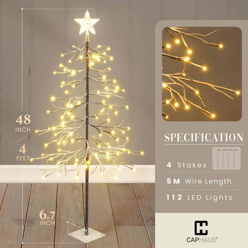 4 Ft Sparse Christmas Tree with Lights, 48 Inch Prelit Twinkling Bare Branch Twig Tree, 112 Warm White Micro Dot LED