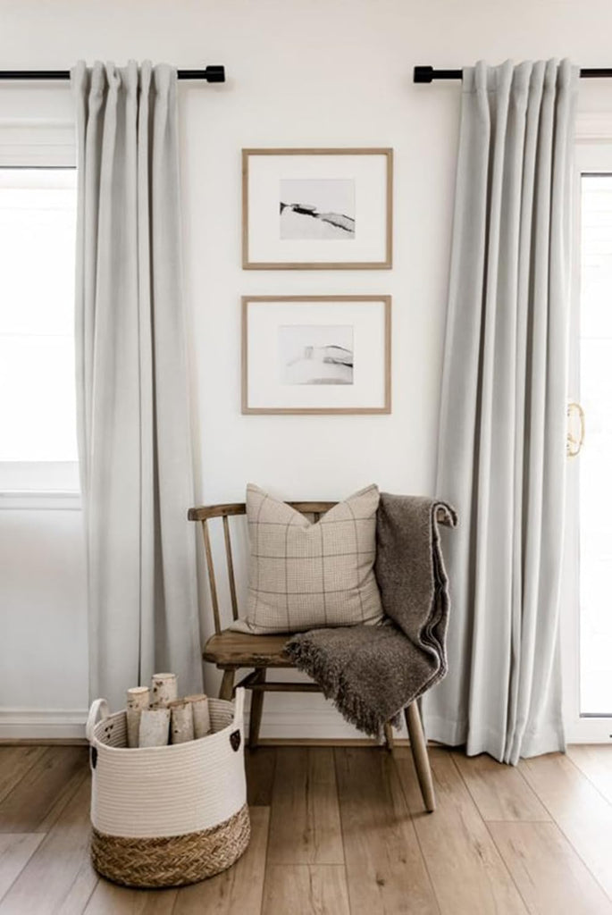 Linen Blackout Curtains for Bedroom 96 Inches Long, Back Tab/Rod Pocket Living Room Drapes, Thermal Insulated