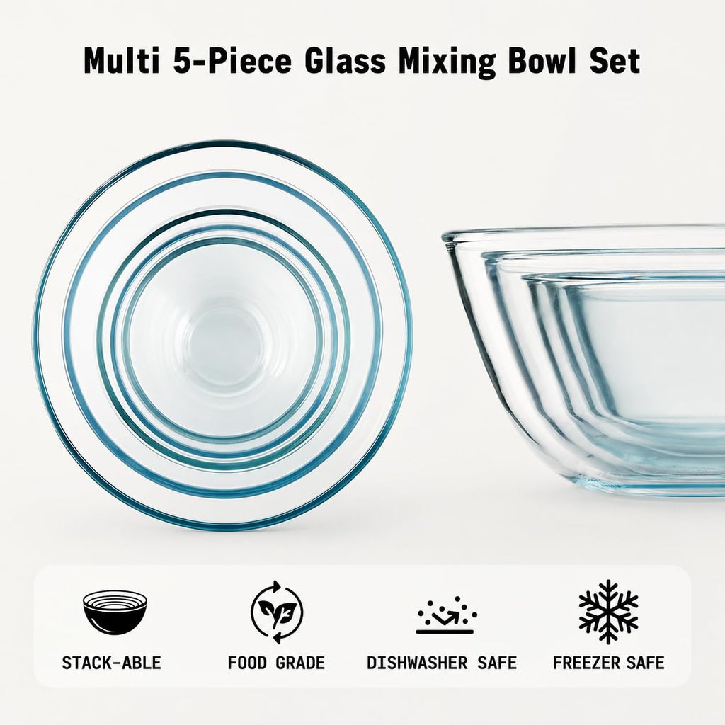 Cuiselct 5pcs Glass Mixing Bowls with Lids Set, Nesting Mixing Bowls Set