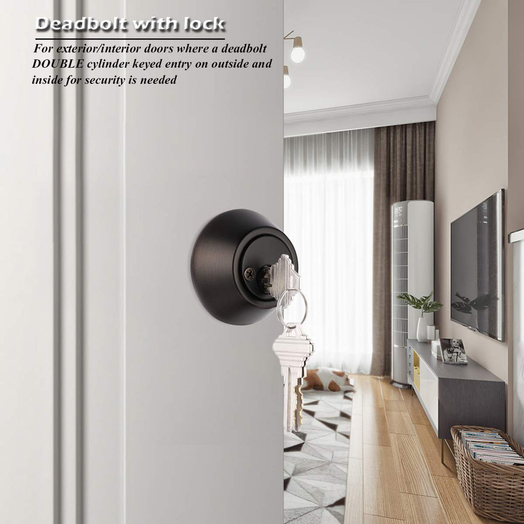 Double Deadbolt Locks Keyed Both Sides Bronze Finished 4 Pack, Keyed Alike Entry Door Locks with Same Key for Exterior