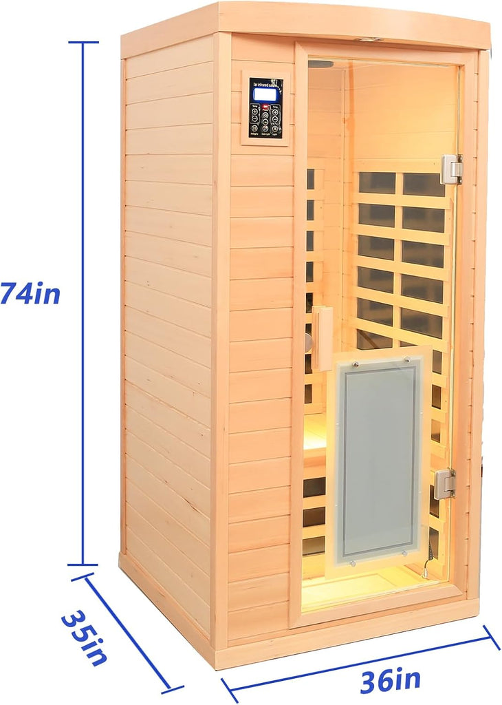 1 Person Low EMF FAR Infrared Sauna, Canadian Hemlock Home Saunas, 6 Heating Panels Personal Sauna Room,1460watt Indoor Saunas with LED Reading Lamp, LCD Display-Control, Bluetooth Speakers A129-B0D7RT1DXQ
