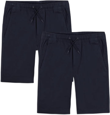 Boys' School Uniform Pull on Stretch Twill Shorts, Drawstring Waist, Multipack