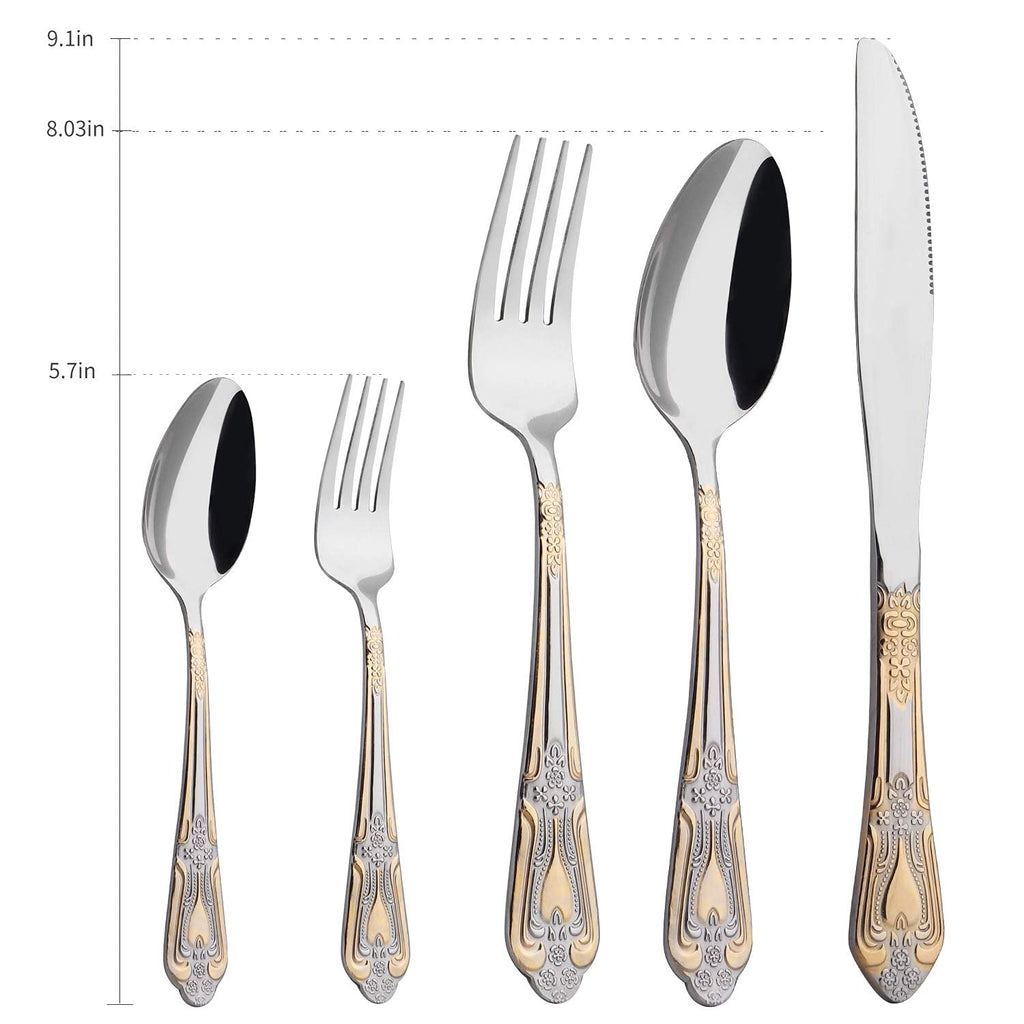 Silverware Set Limited Edition - 20 Piece Flatware Set - Cutlery Set for 4 - Silver Tableware Set w/Gold Accents