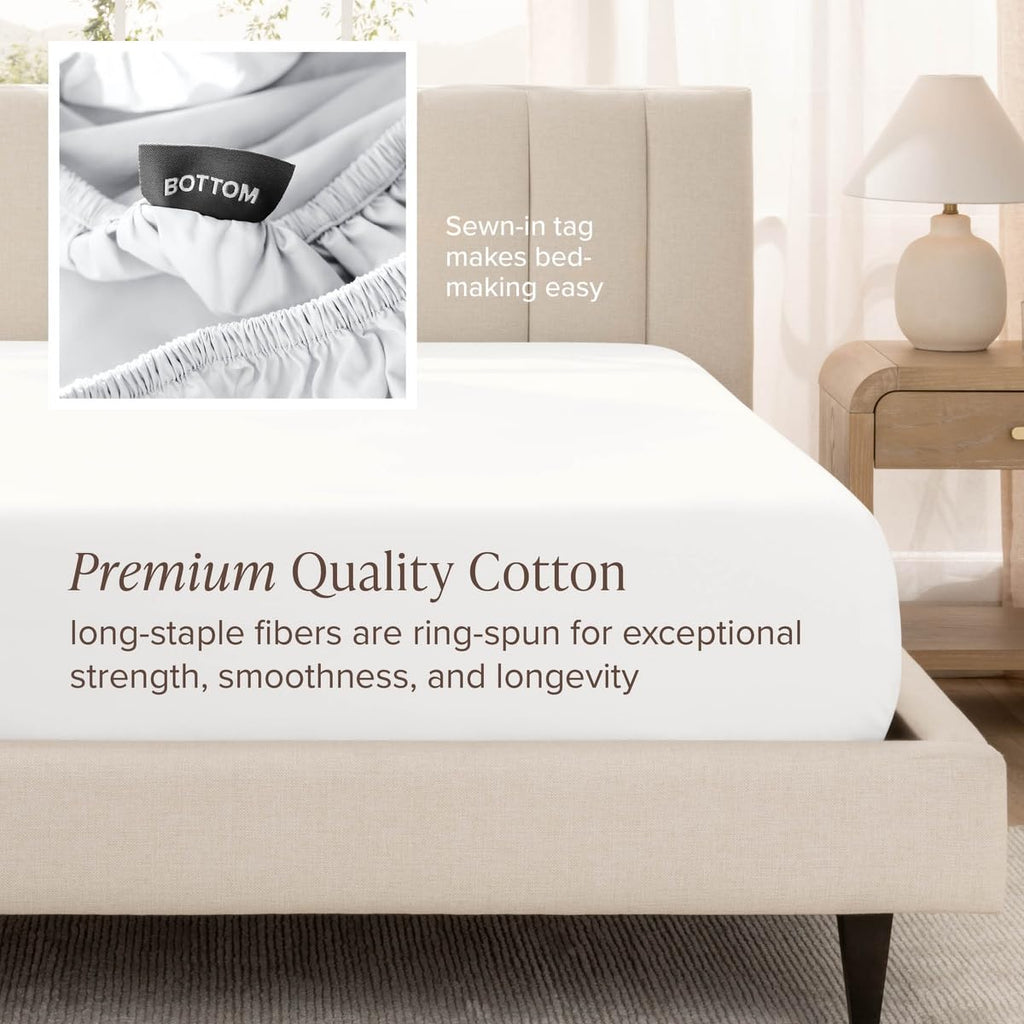 100% Organic Cotton Sateen Sheet Set (, White)