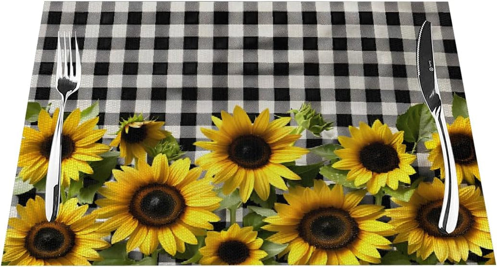 Vinyl Placemats Heat Resistant Non-Slip PVC Place Mats Wipeable Washable Woven Table Mat Plastic Dinner - Set of 4