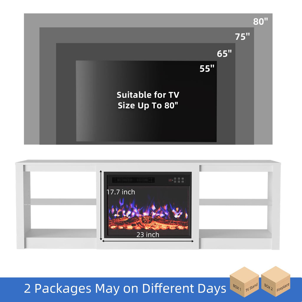 Fireplace TV Stand, 70 inch TV Stand with 23" Electric Fireplace, LED Light Entertainment Center, TV Console with