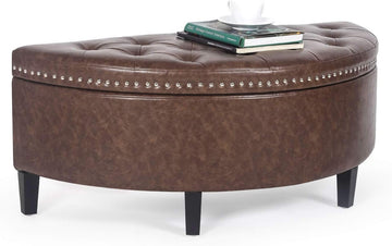 43.5" Storage Bench Half Moon Tufted Ottoman with Rivet Storage Room Organizer Bedroom Entryway- Waterproof
