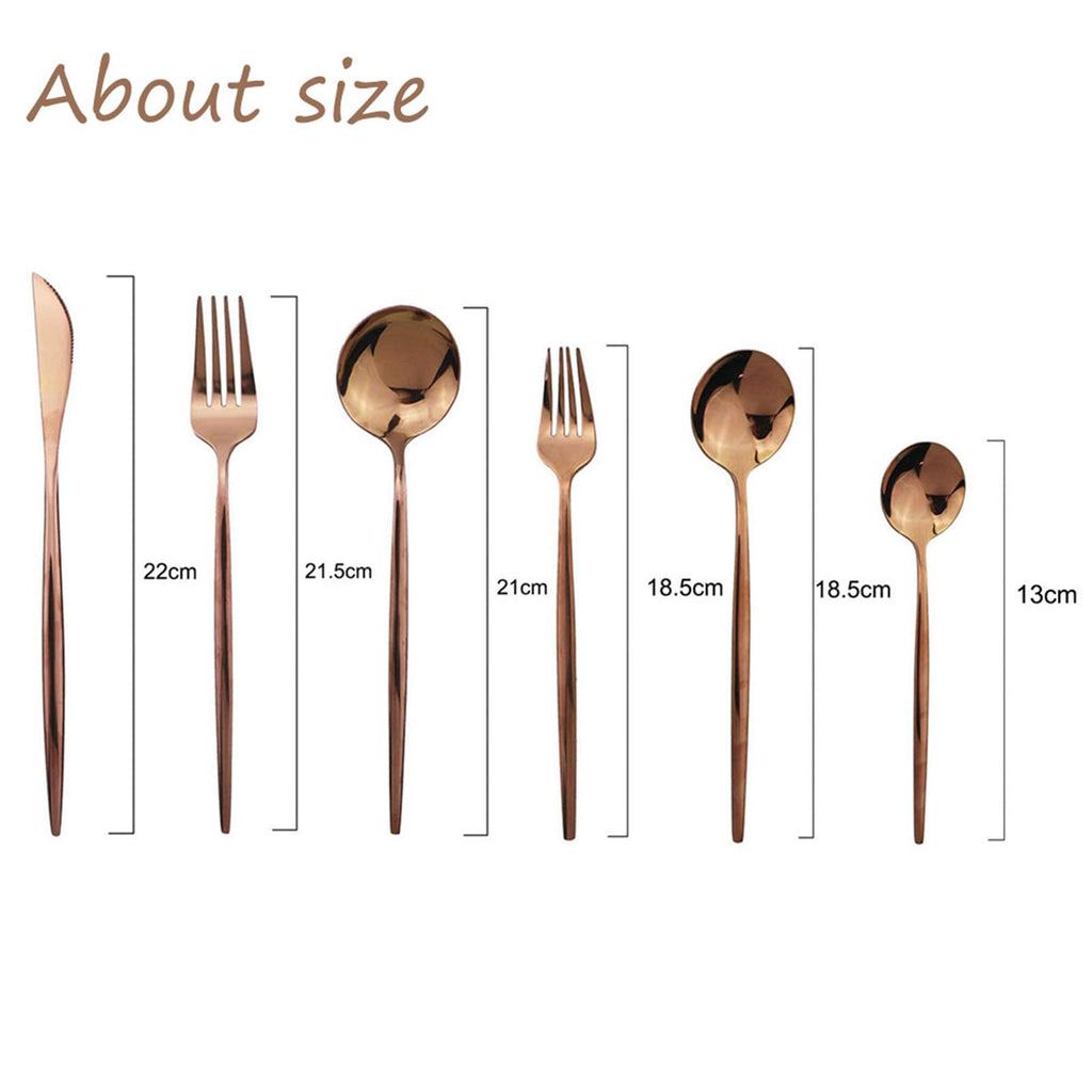 Silverware Set, Mirror Polished Copper Flatware Cutlery Set Service for 6, Shiny Finish 36 Pieces Stainless Steel
