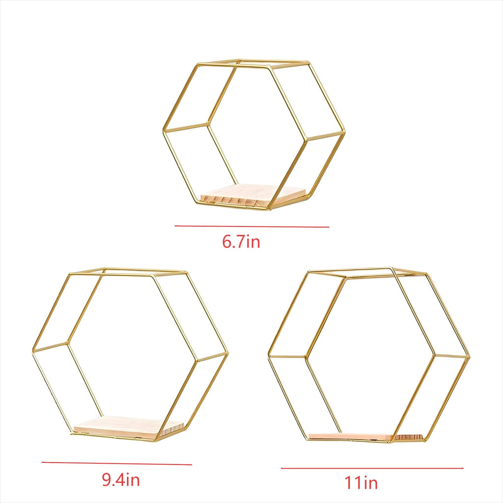 Gold Hexagon Floating Wall Shelves 3 Pack