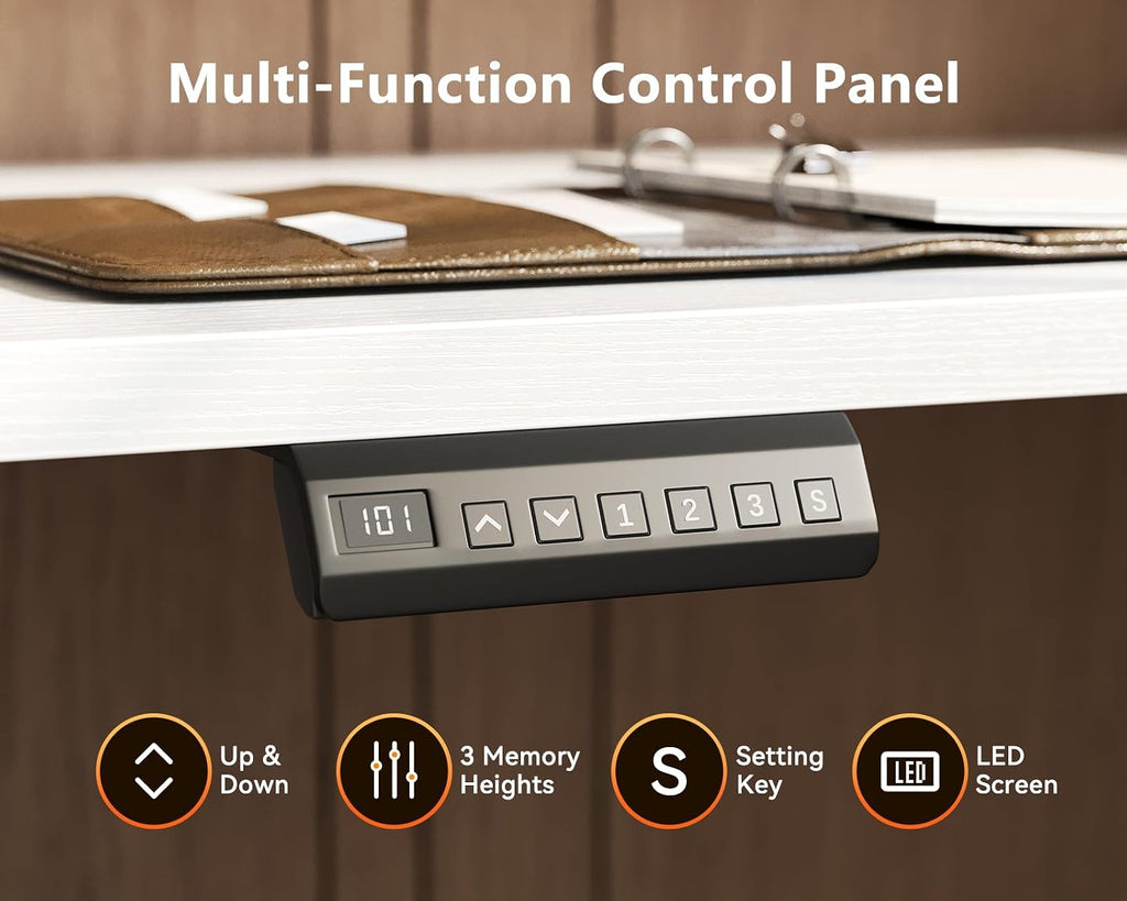 59 Inch L Shaped Electric Standing Desk, Single Monitor Stand, White | Reversible L Shaped Desk With 3 Memory