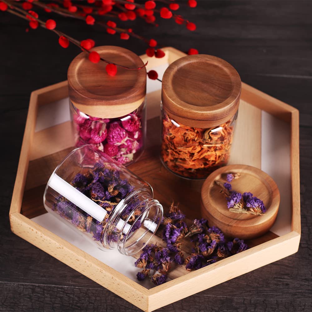 3 Packs Glass Food Storage Jars with Screw Airtight Seal Acacia Wood Lids, Spice Jars with Lids, Organization for Jars