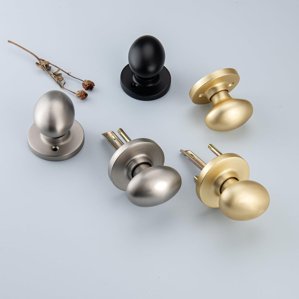 6 Pack Black Oval Door Knob with Non Locking for Hall & Kitchen
