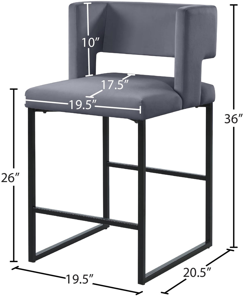 Caleb Collection Modern | Contemporary Counter Height Stool with Unique Square Back and Sturdy Iron Legs